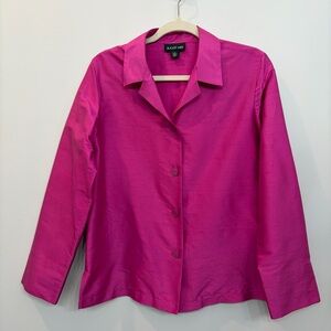 Vintage August Max Silk Woman’s Fushia Pink Button Front Blouse Size XL